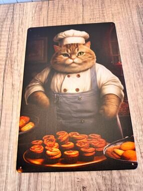 Baker Kitty Metal Sign Cute Cat Baker Cat Metal Home Decor FAST SHIP
